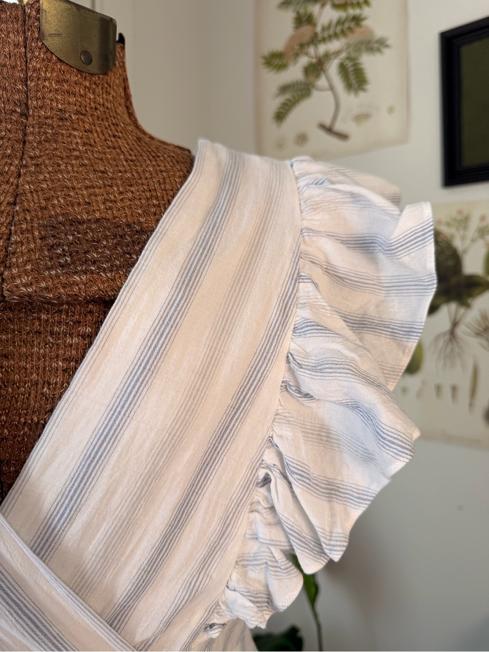 Rebecca Taylor Blue Stripe Ruffle Midi Dress Small - Picture 2 of 7